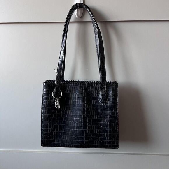 Donald J Pliner Handbags - Donald J Pliner Bag Womens Medium Black Croc Embossed Leather Shoulder‎ Tote USA